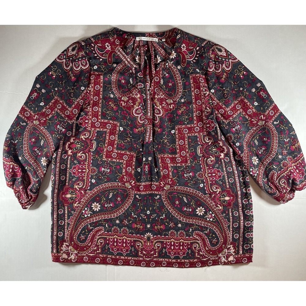 Violet and Claire Large Bohemian Paisley Tunic Blouse Dark Floral Print